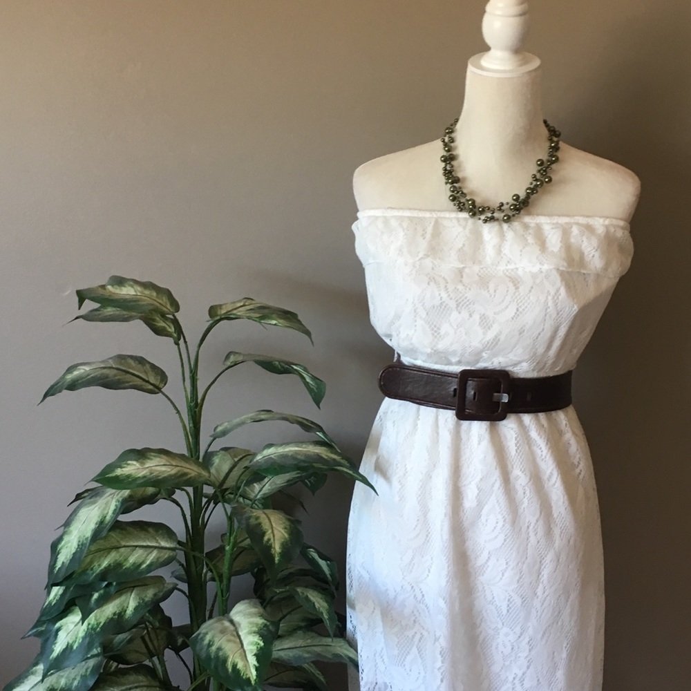 White Strapless Lace High to Low Dress- NWT